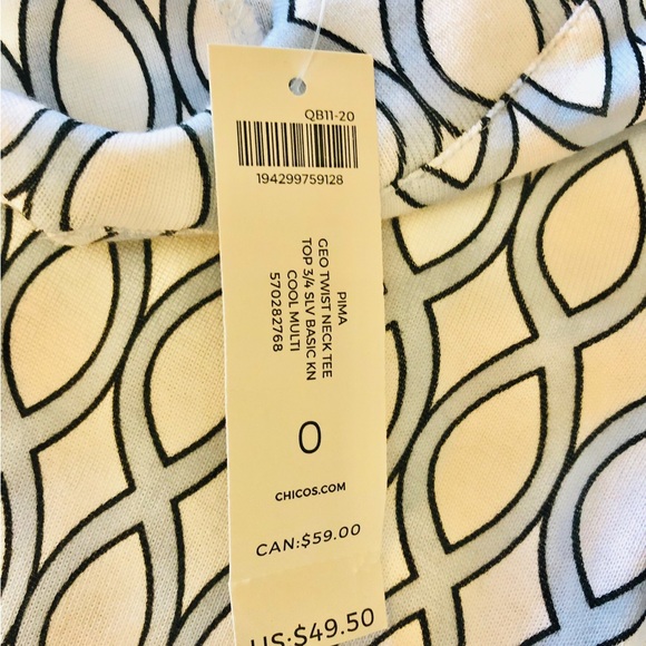 Chico’s Convertible Supima Cotton Geometric Twist-Neck Tee Sz 4/Small - Picture 8 of 11